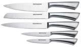 Kitch N' Wares - Juego de cuchillos con soporte acrílico (acero inoxidable, 6 piezas, para cortar y tallar, ideal para cocinar en casa y en la cocina comercial)