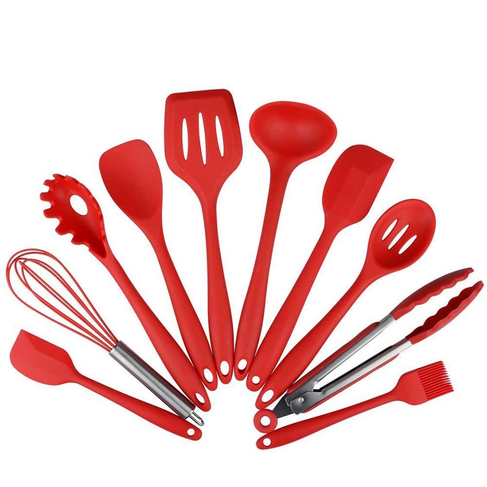 Conjunto de utensilios de cocina, utensilios de cocina de silicona Juego de 10 piezas Set de utensilios antiadherentes resistentes a los golpes, no tóxicos Conjunto de utensilios de cocina universales