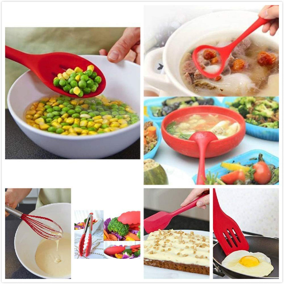 Conjunto de utensilios de cocina, utensilios de cocina de silicona Juego de 10 piezas Set de utensilios antiadherentes resistentes a los golpes, no tóxicos Conjunto de utensilios de cocina universales