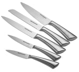 Kitch N' Wares - Juego de cuchillos con soporte acrílico (acero inoxidable, 6 piezas, para cortar y tallar, ideal para cocinar en casa y en la cocina comercial)