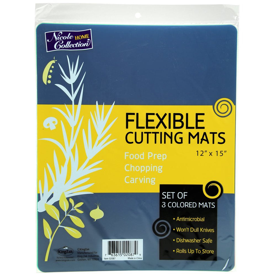 Juego de utensilios de cocina, set de 3 esteras de colores, Yellow/Green, Aqua, and Purple, 30.48 cm x 38.1 cm, 1