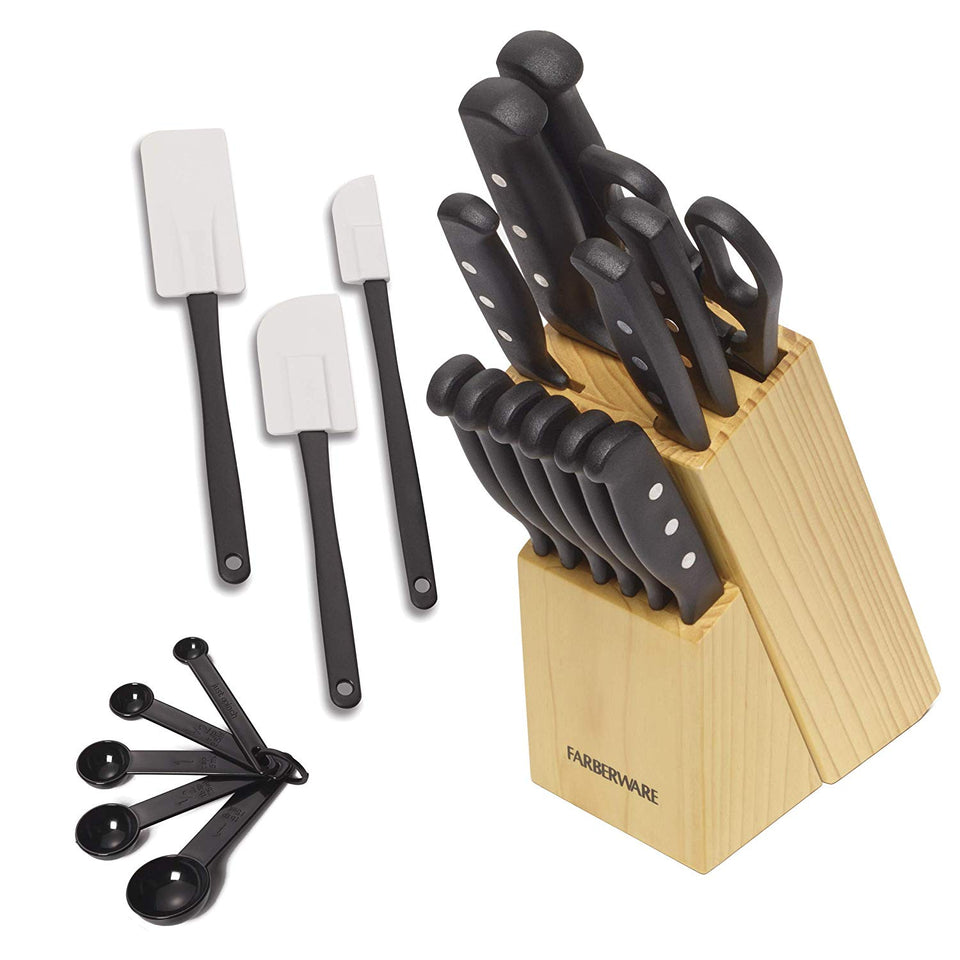 Farberware Set de cuchillos con triple remache (no requieren afilado) y utensilios de cocina, 22 piezas