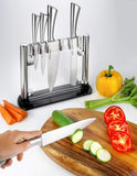 Kitch N' Wares - Juego de cuchillos con soporte acrílico (acero inoxidable, 6 piezas, para cortar y tallar, ideal para cocinar en casa y en la cocina comercial)