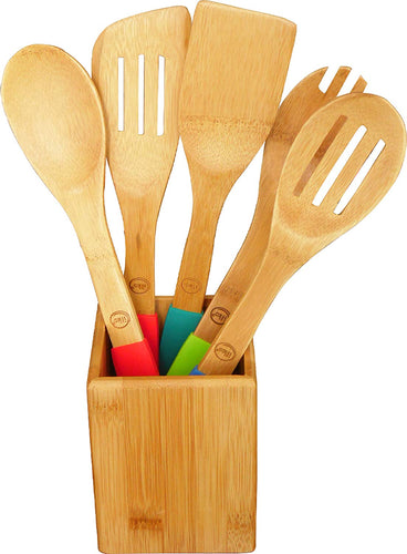 Ilko 1245010 Utensilio Silicón, Bambú, Multicolor, Set de 5