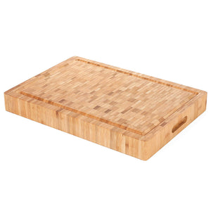 Heim Concept - Tabla de cortar de bambú orgánico y charola de servir con ranura para goteo extragrande (45.72 cm x 30.48 cm – 2.54 cm de grosor) ecológica, gruesa, fuerte, premium bambú, Grain Pattern, Large, 1