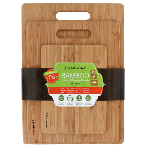 Freshware Tabla de cortar de bambú, tablas de cortar de madera para preparación de alimentos, carne, verduras, frutas, galletas y queso, juego de 3