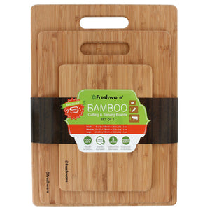 Freshware Tabla de cortar de bambú, tablas de cortar de madera para preparación de alimentos, carne, verduras, frutas, galletas y queso, juego de 3