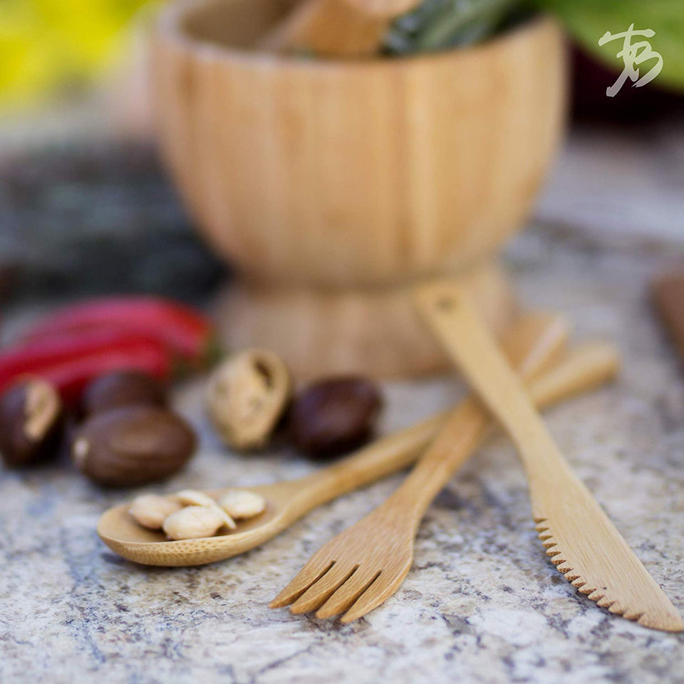 Totally Bamboo Set de 3 cubiertos, tenedor, cuchillo y cuchara