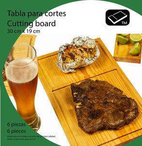 Tabla para cortes de carne, Pino primera calidad curadas con aceites naturales 6 tablas de 30 cm x 19 cm. - Table for cuts of meat, Pine first quality, cured with natural oils, 6 tables of 30 cm x 19 cm.