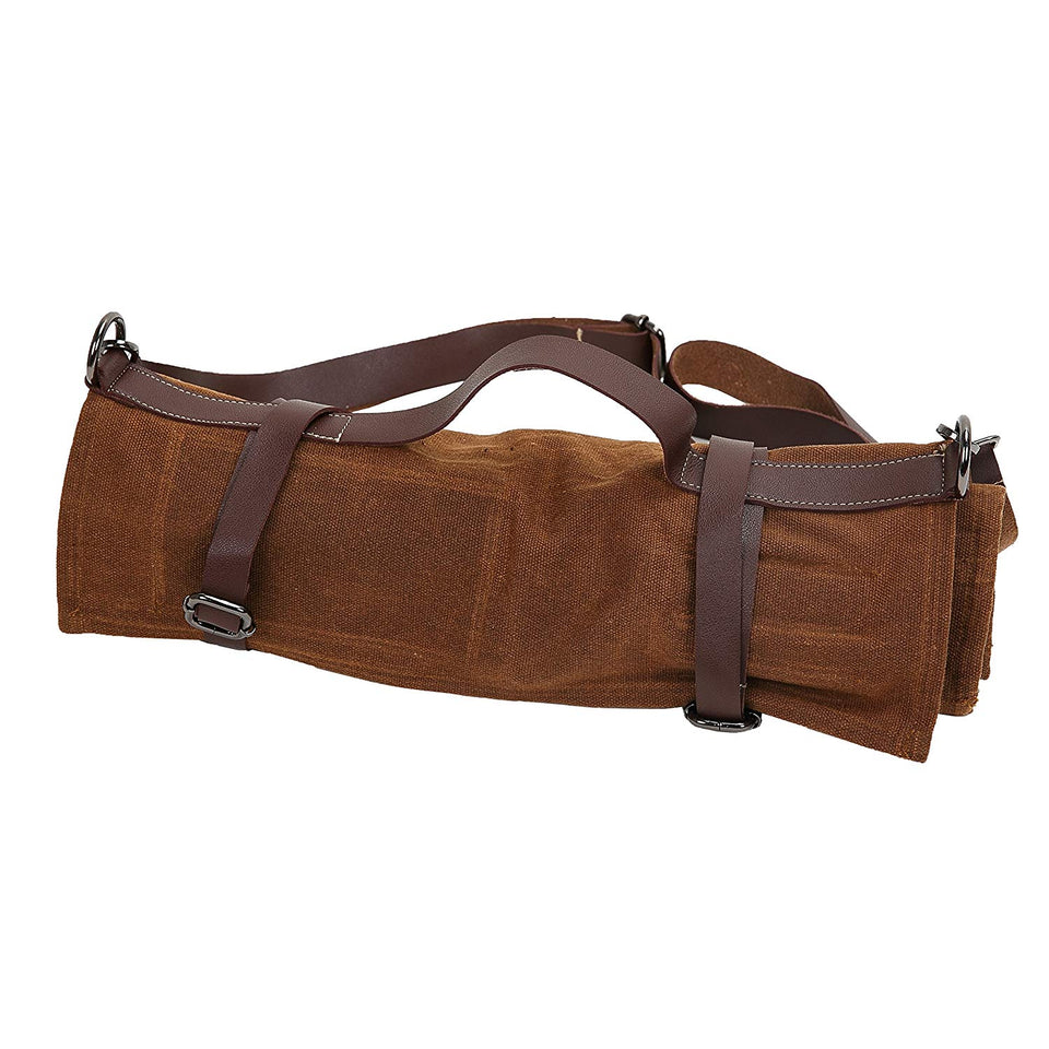 qees cuchillo de chef rollo 453.6 gram lona encerada impermeable cuchillo bolsa de 10 ranuras utensilios de cocina herramienta enrollar bolsa de almacenamiento con asa o correa de hombro regalo para Dad dudek Collection DD12